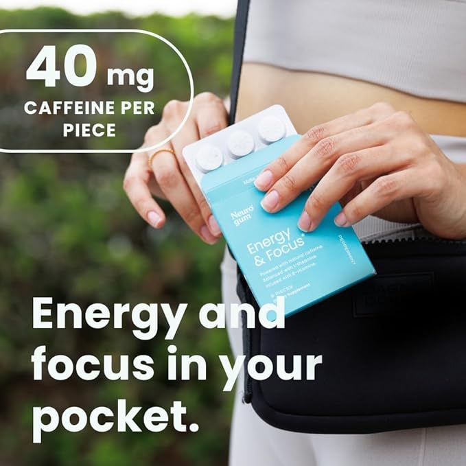 NeuroGum Goma de Mascar Nootropic Energy | Cafeína + L-teanina + Vitaminas B | Sin azúcar + Sin gluten + Sin OMG + Vegana