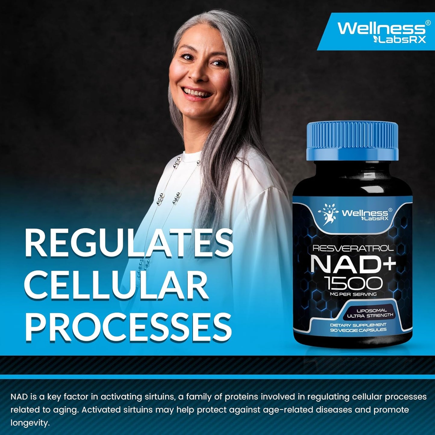 Liposomal Nad+ Resveratrol 1500 Mg Wellness 90 capsulas
