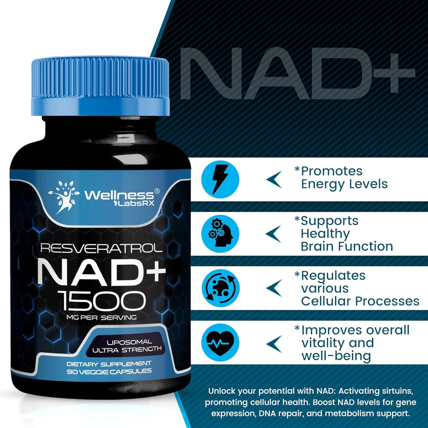 Liposomal Nad+ Resveratrol 1500 Mg Wellness 90 capsulas